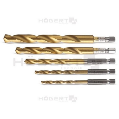  Набор сверл по металлу с шестигранным хвостовиком 1/4, 4,5,6,8,10мм, стальHSS