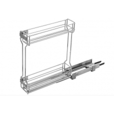 Двухуровневая выкатная корзина (бутылочница) 150мм с направляющими Hettich, нижний крепеж, с доводчиком, хром