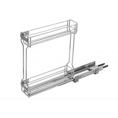  Двухуровневая выкатная корзина (бутылочница) 150мм с направляющими Hettich, нижний крепеж, с доводчиком, хром