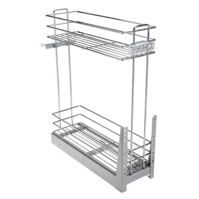  Двухуровневая выкатная корзина 150 мм (бутылочница) Карго МINI на шариковых направляющих с доводчиком, серебро