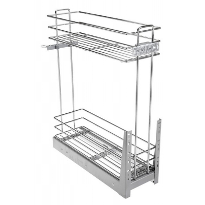  Двухуровневая выкатная корзина 150 мм (бутылочница) Карго МINI на шариковых направляющих с доводчиком, хром