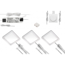 Ком-кт из 3-х точечных накладных светодиодных светильников LED с кабелем и контролером 24V,12,6W, 3000-5500 K, 750лм, IP20, белый