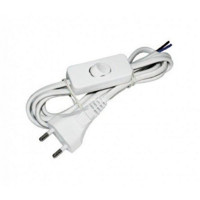  Провод сетевой (303) 220B, 2,2м 2х0,5мм2 с вилкой и выключателем белый