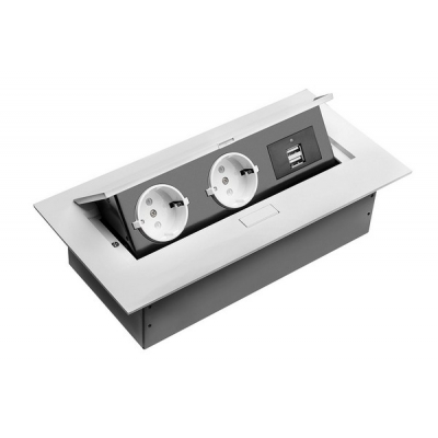  Удлинитель прямоугольный врезной 2 розетки AE-PBU02GS-10 (Schucko) 2xUSB, белый без провода