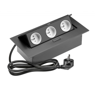  Удлинитель прямоугольный врезной 3 розетки AE-PBC3GU-20 (French) черный с проводом 1,5 метра