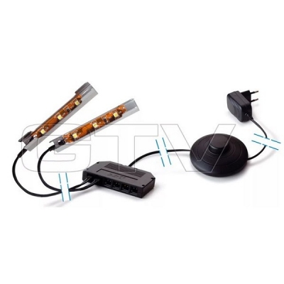  Комплект из 2-ух металлических светодиодных клипс на стекло 8мм, 3 диода в клипсе, 2*0,24W, с блоком питания 6W, ножным выключателем и колодкой, 3,5м провод, синий свет