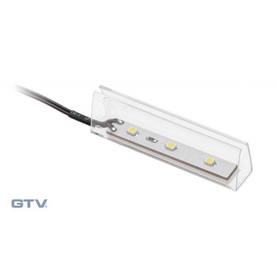  Клипса пластиковая для стеклянной полки светодиодная на стекло 10мм, 3 диода 0,25W, 12V, 2м провод, теплый свет