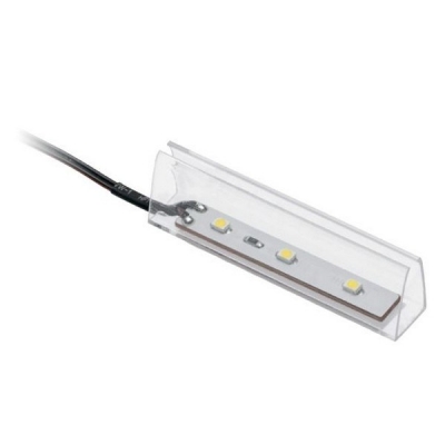  Клипса пластиковая для стеклянной полки светодиодная на стекло 10мм, 3 диода 0,25W, 12V, 2м провод, холодный свет