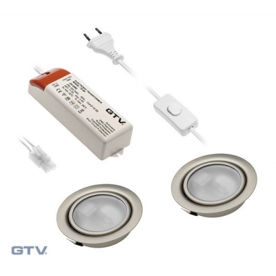  Комплект из 2-х галогенных светильников WP-2 алюминий 2*20W, G4, IP 20 матовое стекло, 2 лампы, с блоком питания 220/12V и сетевым шнуром 2м,