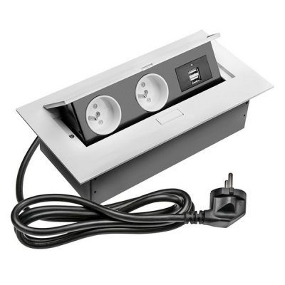  Удлинитель прямоугольный врезной 2 розетки AE-PBU2GU-53 (French) 2xUSB, с проводом 1,5 метра