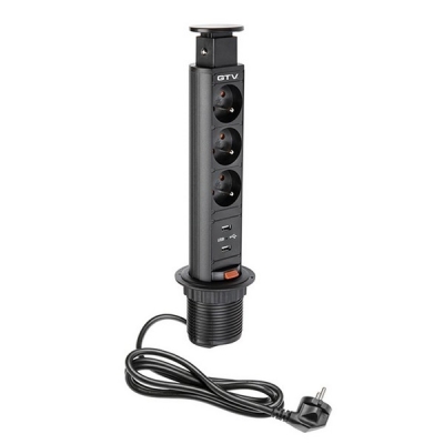  Удлинитель выдвижной 3 розетки AE-BPW3U60U-20 (French) 2xUSB, черный, с проводом 1,5 метра