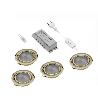  Комплект из 3+1 галогенных светильников WP золото 3+1*20W, G4, IP 20 матовое стекло, 4 лампы, с блоком питания 220/12V и сетевым шнуром 2м