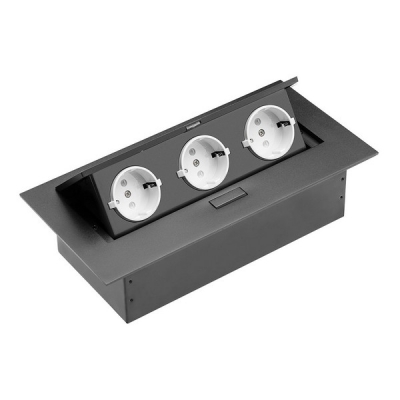  Удлинитель прямоугольный врезной 3 розетки AE-PB03GS-20 (Schucko) черный, без провода