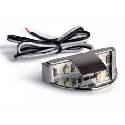  Клипса пластиковая для стеклянной полки светодиодная на стекло 8мм, 2 диода 0,25W, 12V, 1,5м провод, синий свет