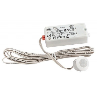  Выключатель врезной PIR250, датчик движения 2м, max 220V, max 250W, провод 2м, белый