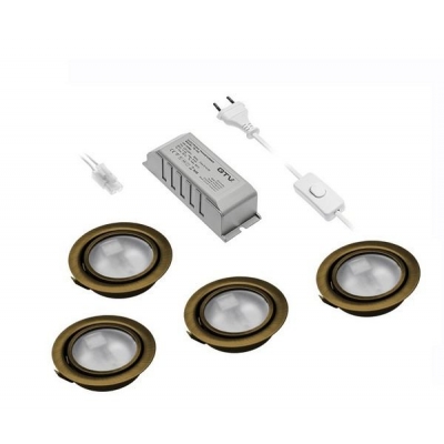  Комплект из 3+1 галогенных светильников WP старое золото 3+1*20W, G4, IP 20 матовое стекло, 4 лампы, с блоком питания 220/12V и сетевым шнуром 2м