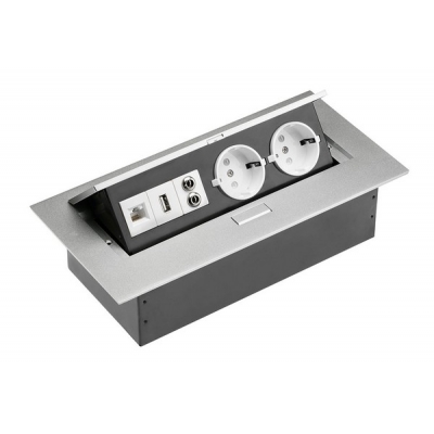  Удлинитель прямоугольный врезной 2 розетки AE-PB02GS-53 (Schucko) без провода