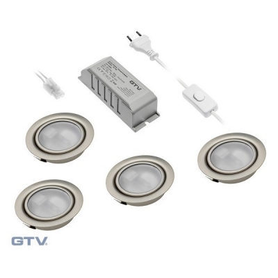  Комплект из 3+1х галогенных светильников WP алюминий 3+1*20W, G4, IP 20 матовое стекло, 4 лампы, с блоком питания 220/12V и сетевым шнуром 2м