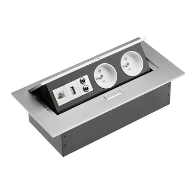  Удлинитель прямоугольный врезной 2 розетки AE-PB02GU-53 (French) без провода