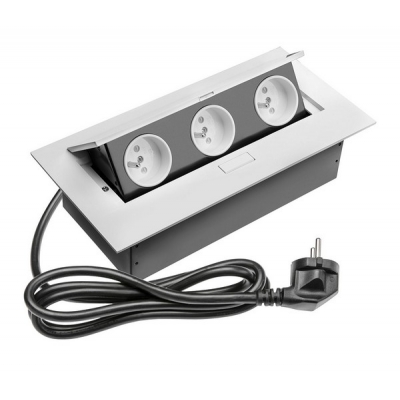  Удлинитель прямоугольный врезной 3 розетки AE-PBC3GU-10 (French) белый, с проводом 1,5 метра