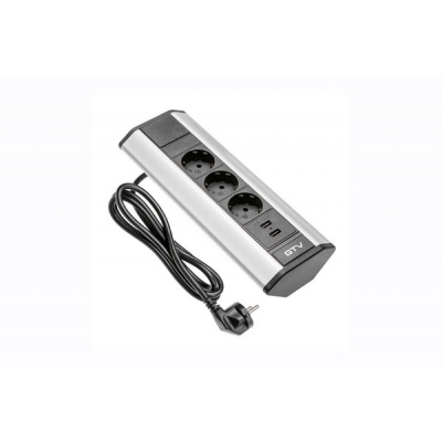  Удлинитель угловой 3 розетки AE-PBKT3S2U-80 (Schucko) 2xUSB, серый, с проводом 1,5 метра