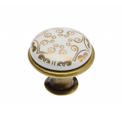  Ручка мебельная керамика кнопка GP-0728-J4-C (золотой орнамент)