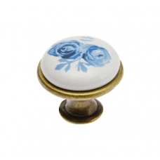 Ручка мебельная керамика кнопка GP-0728-J4-A (синяя роза) старое золото
